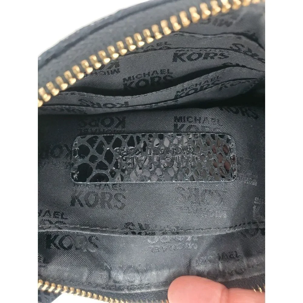 Michael Kors Small Purse Snake Style Bag Black‎ Patent Leather Zip Handbag